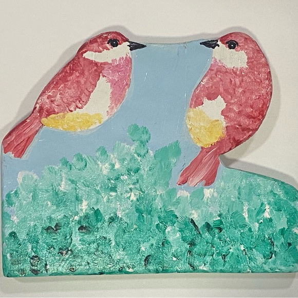 Hand Painted and Carved Birds and Chickadees in the Garden Wood Set of 4 - Picture 4 of 8